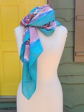 Vintage Barasch NY Abstract Silk Scarf 36x36 Watercolor Geode Print